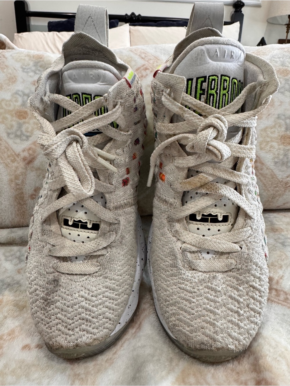 Nike Kids Cream/White LeBron Knit Sneakers with Neon Accents